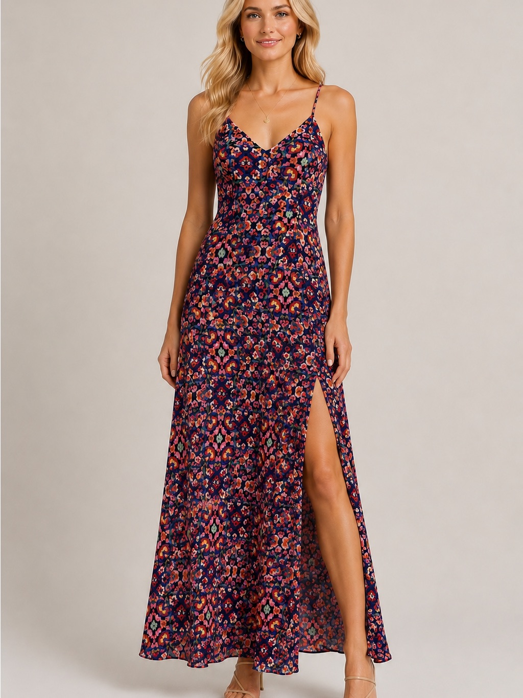 Yumi Kim 100% Silk Floral Maxi Dress Small Colorful Boho Slip Dress 25567
